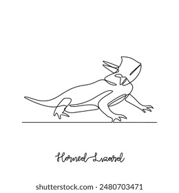 Un dibujo de línea continua de Ilustración vectorial de lagarto cornudo. Tipo de Lagarto animal temas concepto de diseño con estilo lineal simple. Los lagartos son reptiles con piel escamosa, cuatro patas y una cola.