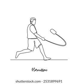 One continuous line drawing of Hornussen sports vector illustration. Traditional sports design in simple linear continuous style vector concept. Sports theme design for your asset design illustration.