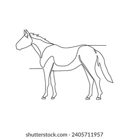 One continuous line drawing of Horse vector illustration. Horses are domesticated, one-toed, hoofed mammals belonging to the family Equidae. Animal themes for your business asset design.