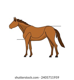 One continuous line drawing of Horse vector illustration. Horses are domesticated, one-toed, hoofed mammals belonging to the family Equidae. Animal themes for your business asset design.