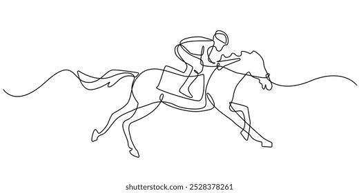 one continuous line drawing of horse jockey.one line drawing of horse racing sport.single line vector illustration.isolated white background