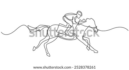 one continuous line drawing of horse jockey.one line drawing of horse racing sport.single line vector illustration.isolated white background