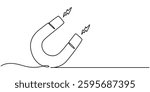 One continuous line drawing horseshoe Magnet drawing, Horse shoe magnet cartoon isolated on white, Magnet Doodle, Magnet Icon, Symbol of hr hiring and recruiting in Editable stroke. Doodle pro vector.