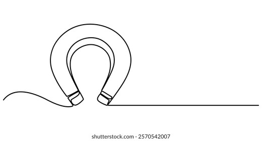 One continuous line drawing horseshoe Magnet drawing, Horse shoe magnet cartoon isolated on white, Magnet Doodle, Magnet Icon,  Client and talent attraction concept in simple linear style. Symbol. 