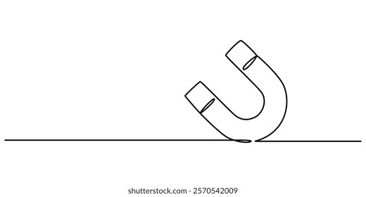 One continuous line drawing horseshoe Magnet drawing, Horse shoe magnet cartoon isolated on white, Magnet Doodle, Magnet Icon,  Client and talent attraction concept in simple linear style. Symbol. 