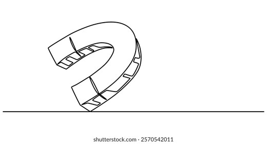 One continuous line drawing horseshoe Magnet drawing, Horse shoe magnet cartoon isolated on white, Magnet Doodle, Magnet Icon,  Client and talent attraction concept in simple linear style. Symbol. 