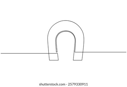 One continuous line drawing horseshoe Magnet drawing, Horse shoe magnet cartoon isolated, Continuous one line drawing of magnet. Client and talent attraction concept in simple linear style.