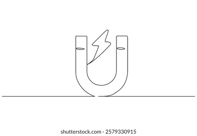 One continuous line drawing horseshoe Magnet drawing, Horse shoe magnet cartoon isolated, Continuous one line drawing of magnet. Client and talent attraction concept in simple linear style.