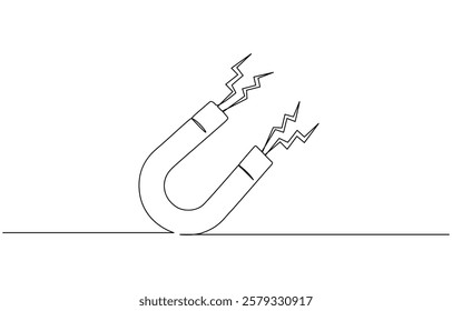 One continuous line drawing horseshoe Magnet drawing, Horse shoe magnet cartoon isolated, Continuous one line drawing of magnet. Client and talent attraction concept in simple linear style.