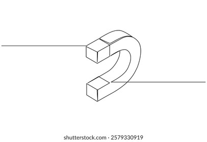 One continuous line drawing horseshoe Magnet drawing, Horse shoe magnet cartoon isolated, Continuous one line drawing of magnet. Client and talent attraction concept in simple linear style.