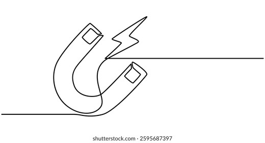 One continuous line drawing horseshoe Magnet drawing, Horse shoe magnet cartoon isolated on white, Magnet Doodle, Magnet Icon, Symbol of hr hiring and recruiting in Editable stroke. Doodle pro vector.