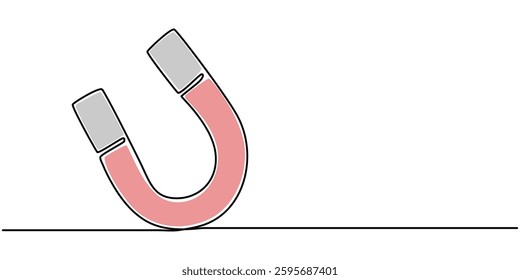 One continuous line drawing horseshoe Magnet drawing, Horse shoe magnet cartoon isolated on white, Magnet Doodle, Magnet Icon, Symbol of hr hiring and recruiting in Editable stroke. Doodle pro vector.