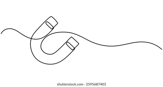 One continuous line drawing horseshoe Magnet drawing, Horse shoe magnet cartoon isolated on white, Magnet Doodle, Magnet Icon, Symbol of hr hiring and recruiting in Editable stroke. Doodle pro vector.