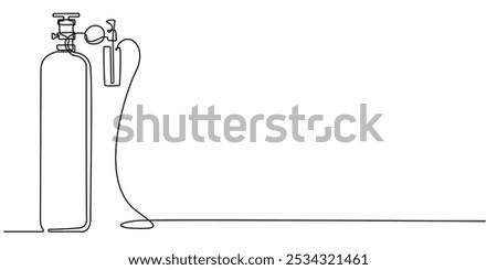 one continuous line drawing of hospital oxygen gas.one line drawing of medical oxygen gas tank.single line vector illustration.isolated white background