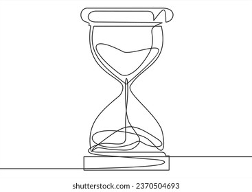One continuous line drawing of hourglass with flow sand. Retro timer as time passing concept for countdown and business deadline in simple linear style isolated on white. 