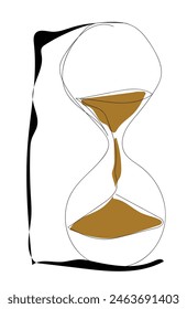 One continuous line drawing of hourglass with flow sand. Retro timer as time passing concept for countdown and business deadline in simple linear