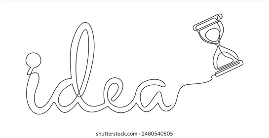 Un dibujo de línea continua de reloj de arena con flujo de arena. Temporizador antiguo como concepto de paso de tiempo para el plazo de negocios en estilo lineal simple aislado sobre fondo blanco.