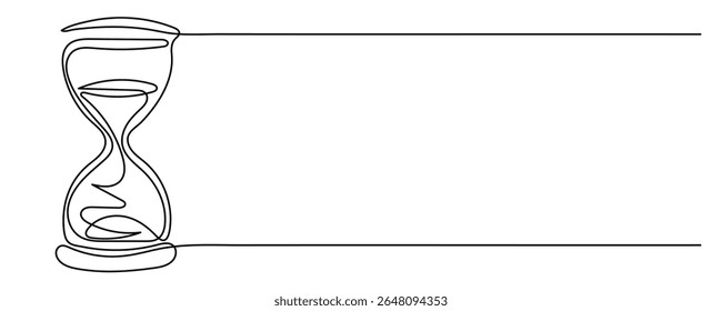 One continuous line drawing of hourglass with flowing sand isolated on transparent background with copy space. Editable stroke. Vector design element