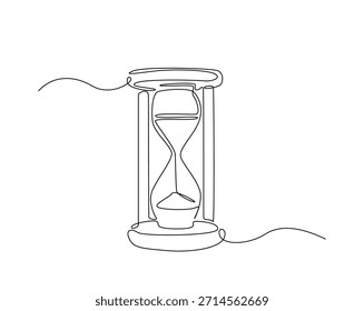 Un dibujo de línea continua de reloj de arena temporizador. Ilustración de dibujo de contorno de tractor de temporizador de vidrio de arena. 