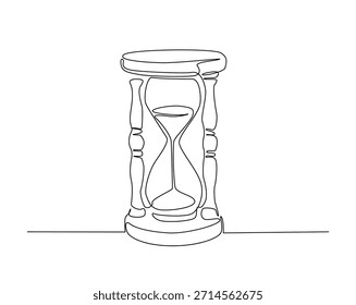 Um desenho de linha contínua do temporizador de ampulheta. Areia de vidro temporizador trator esboço desenho ilustração. 