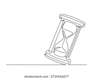 Un dibujo de línea continua de reloj de arena temporizador. Ilustración de dibujo de contorno de tractor de temporizador de vidrio de arena. 