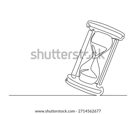 One continuous line drawing of hourglass timer. Sand glass timer tractor outline drawing illustration. 