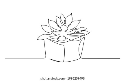One continuous Line drawing of House plant in pot. Succulent in simple linear style. Editable stroke Vector illustration