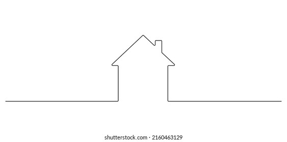 One continuous line drawing of house building. Symbol home architecture and development property project in simple linear style. Real estate concept. Editable stroke. Doodle vector illustration