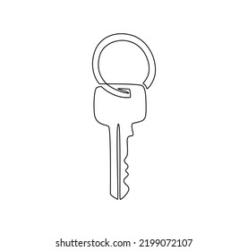 One continuous line drawing of house key. Real estate and password and security concept in simple sketch style. Editable stroke. Doodle vector illustration