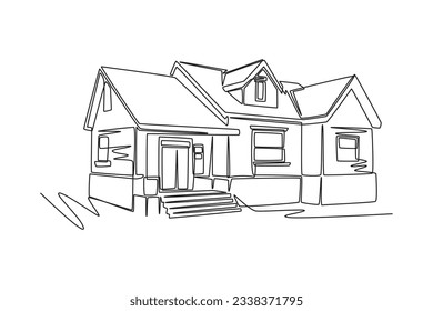 Un plano continuo del concepto de casa. Ilustración del vector Doodle en un estilo lineal simple. 