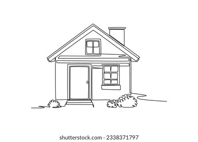 One continuous line drawing of house concept. Doodle vector illustration in simple linear style. 