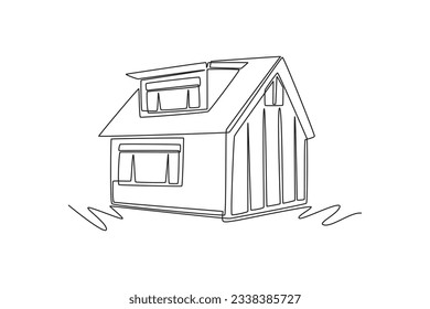 Un plano continuo del concepto de casa. Ilustración del vector Doodle en un estilo lineal simple.