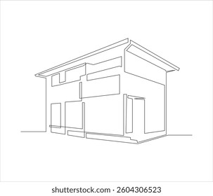 One continuous line drawing of house exterior design. single line of house exterior drawing. editable stroke