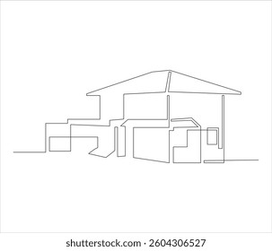 One continuous line drawing of house exterior design. single line of house exterior drawing. editable stroke