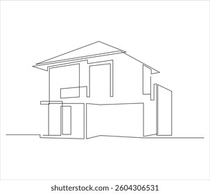 One continuous line drawing of house exterior design. single line of house exterior drawing. editable stroke