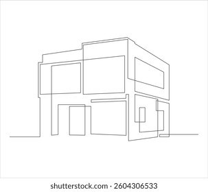 One continuous line drawing of house exterior design. single line of house exterior drawing. editable stroke