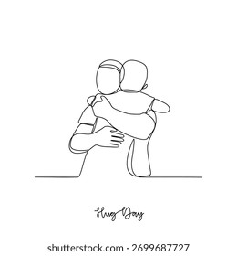 One continuous line drawing of a Hug Day celebration vector illustration. Social activity design concept in simple linear style vector. Great design for for social campaign and education purpose.