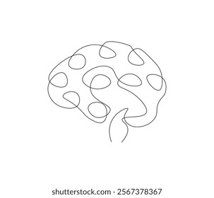 One continuous line drawing of human brain. Single line of human brain vector illustration