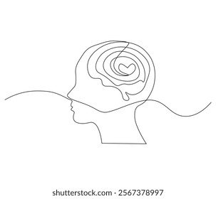 One continuous line drawing of human brain. Single line of human brain vector illustration