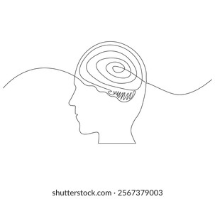 One continuous line drawing of human brain. Single line of human brain vector illustration