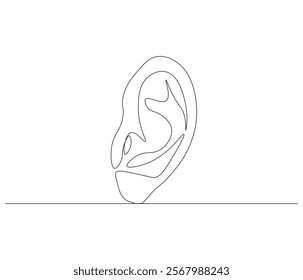 One continuous line drawing of human ear . Single line of human ear vector illustration