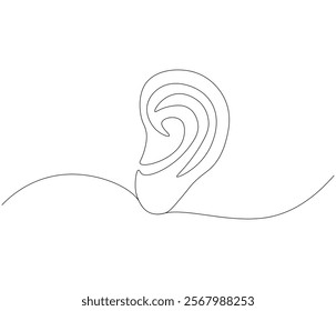 One continuous line drawing of human ear . Single line of human ear vector illustration