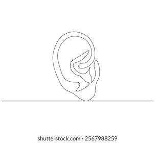 One continuous line drawing of human ear . Single line of human ear vector illustration