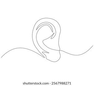 One continuous line drawing of human ear . Single line of human ear vector illustration