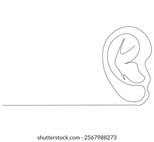 One continuous line drawing of human ear . Single line of human ear vector illustration