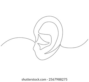 One continuous line drawing of human ear . Single line of human ear vector illustration