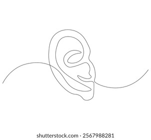 One continuous line drawing of human ear . Single line of human ear vector illustration