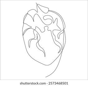 One continuous line drawing of human heart organ. single line of human heart concept illustration.  editable outline
