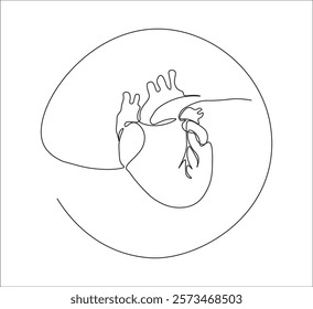 One continuous line drawing of human heart organ. single line of human heart concept illustration.  editable outline
