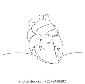 One continuous line drawing of human heart organ. single line of human heart concept illustration.  editable outline
